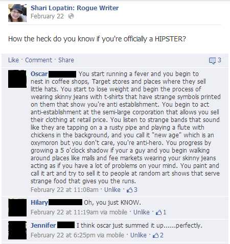 Hipster FB convo